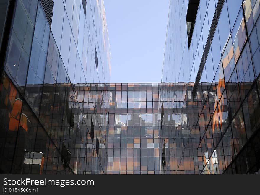 Steel structure and glass surface of the building. Steel structure and glass surface of the building