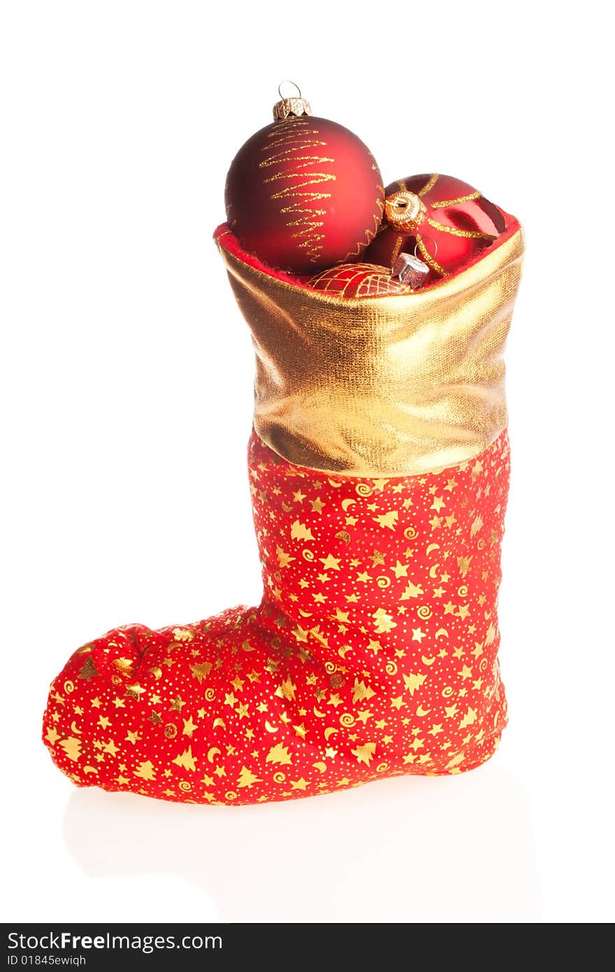 Christmas boot with red balls inside