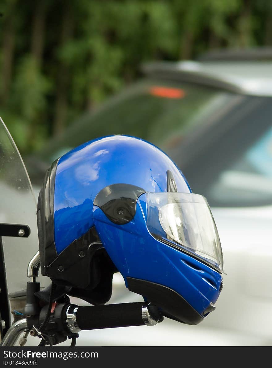 Blue crash helmet