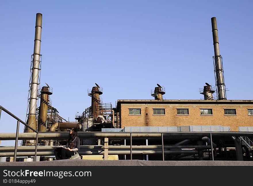 Chemical Factory with buildings and the funnels