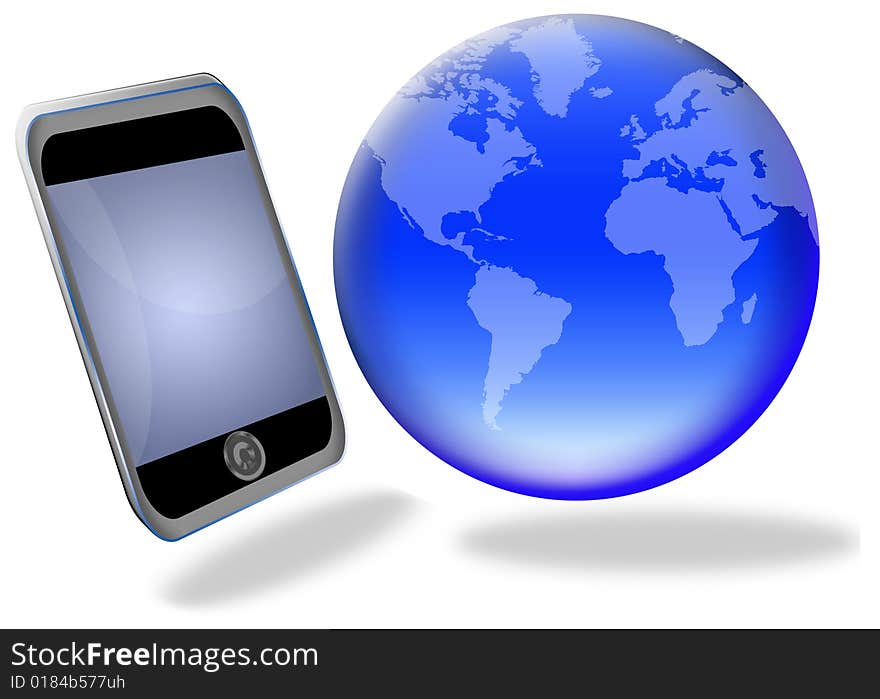 Illustration of modern phone. concept of telecommunications in the world. Illustration of modern phone. concept of telecommunications in the world