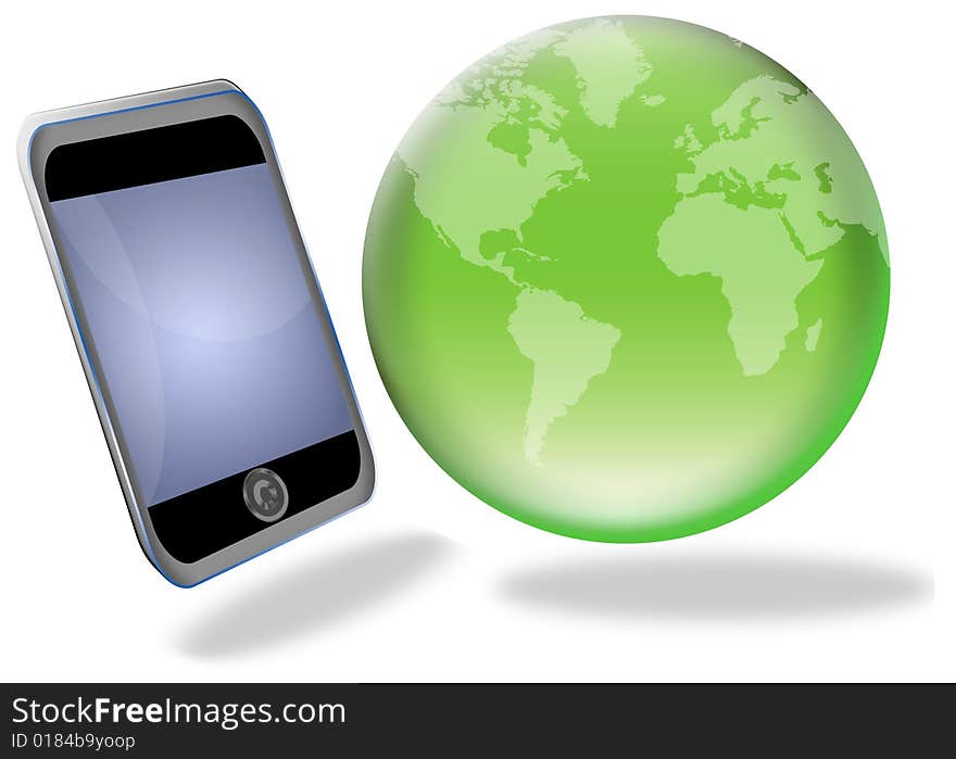 Illustration of modern phone. concept of telecommunications in the world. Illustration of modern phone. concept of telecommunications in the world