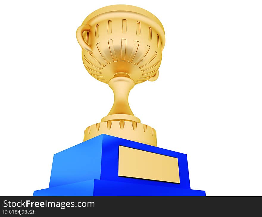 3d rendering of golden cup closeup on white background