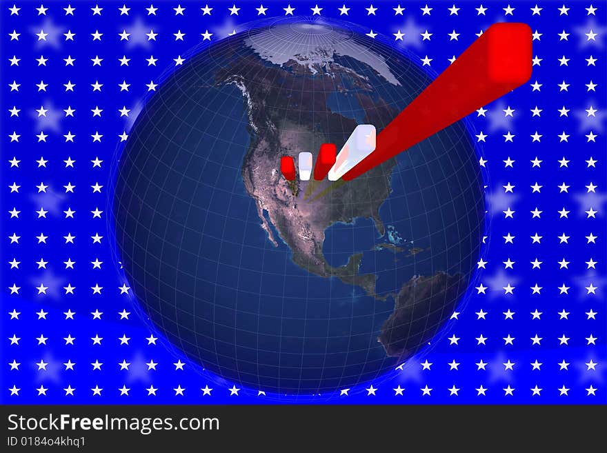 Growing diagram on planet background. Growing diagram on planet background