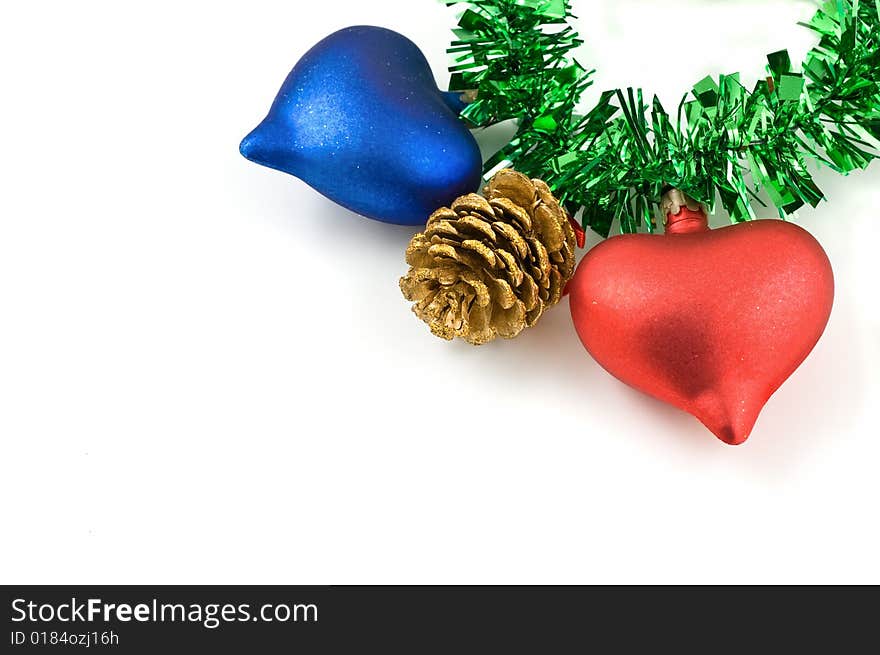 Christmas cone and hearts ornament.