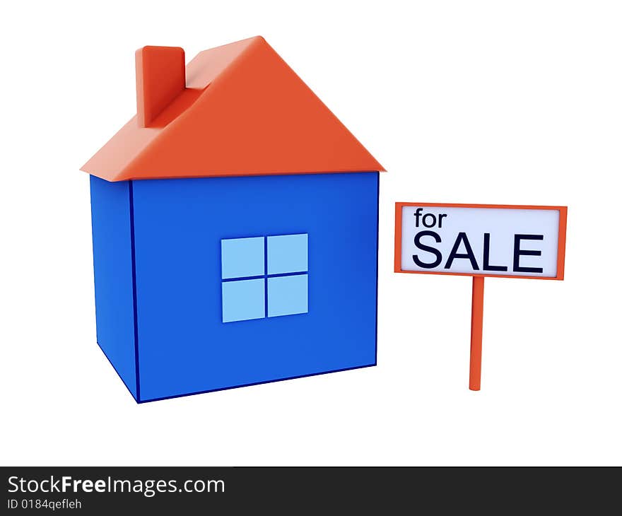 3d illustration of home for sale isolated on white background