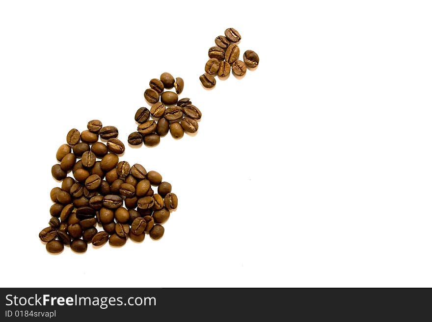 Arrows made of coffee beans on white background isolated. Arrows made of coffee beans on white background isolated