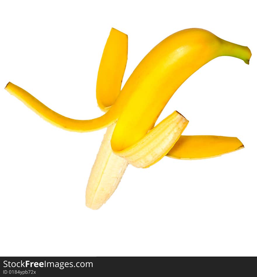 Ripe peeled banana isolated on white background