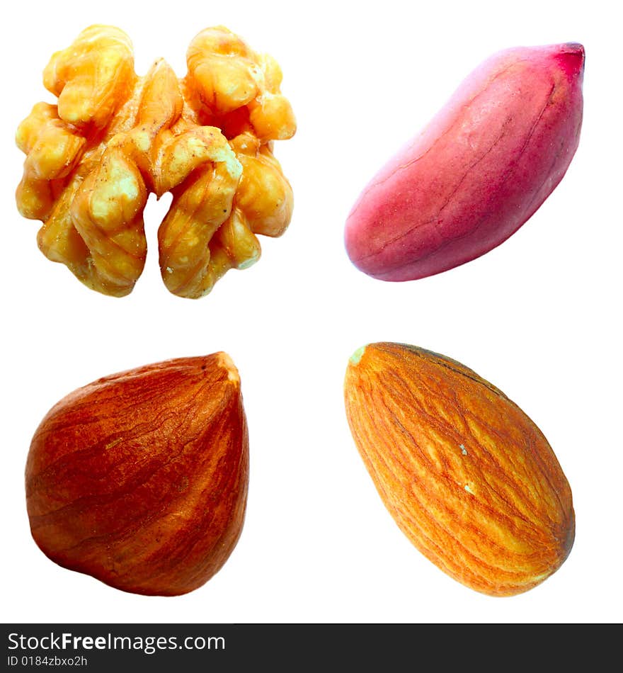 Set of nuts on the white background