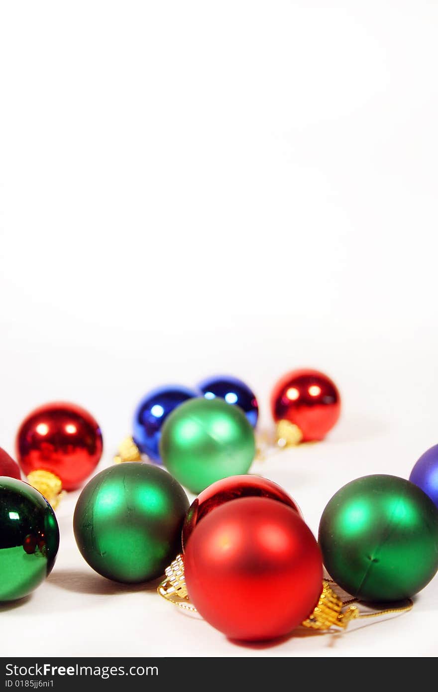 Christmas ornaments on white background