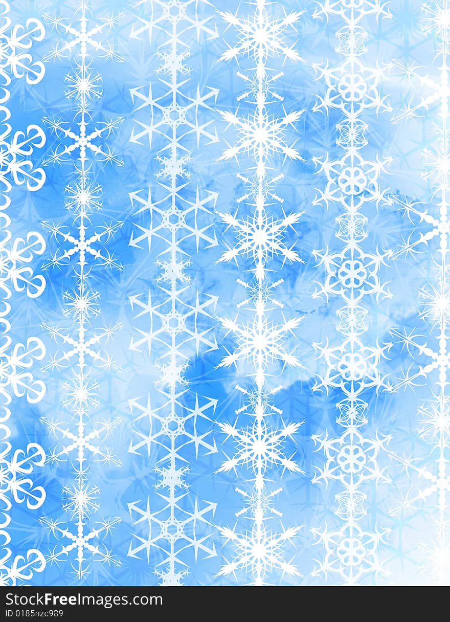 Abstract snowflakes on blue background