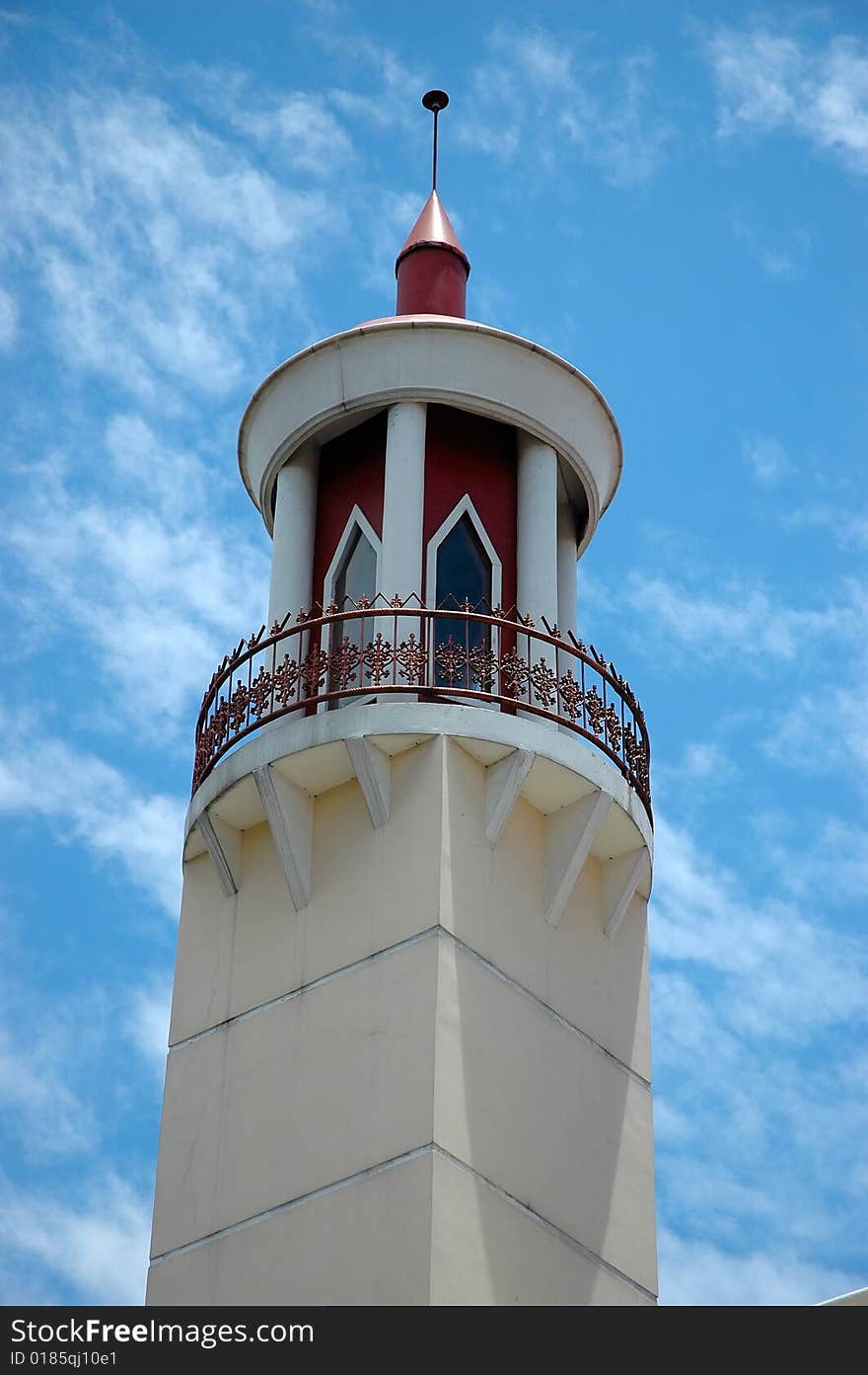 Mosque tower in blue sky in bandung, indonesia