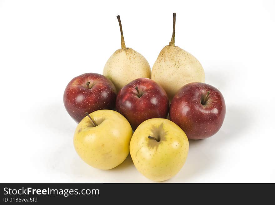 Abstract flower with apples and pears on white background. Abstract flower with apples and pears on white background