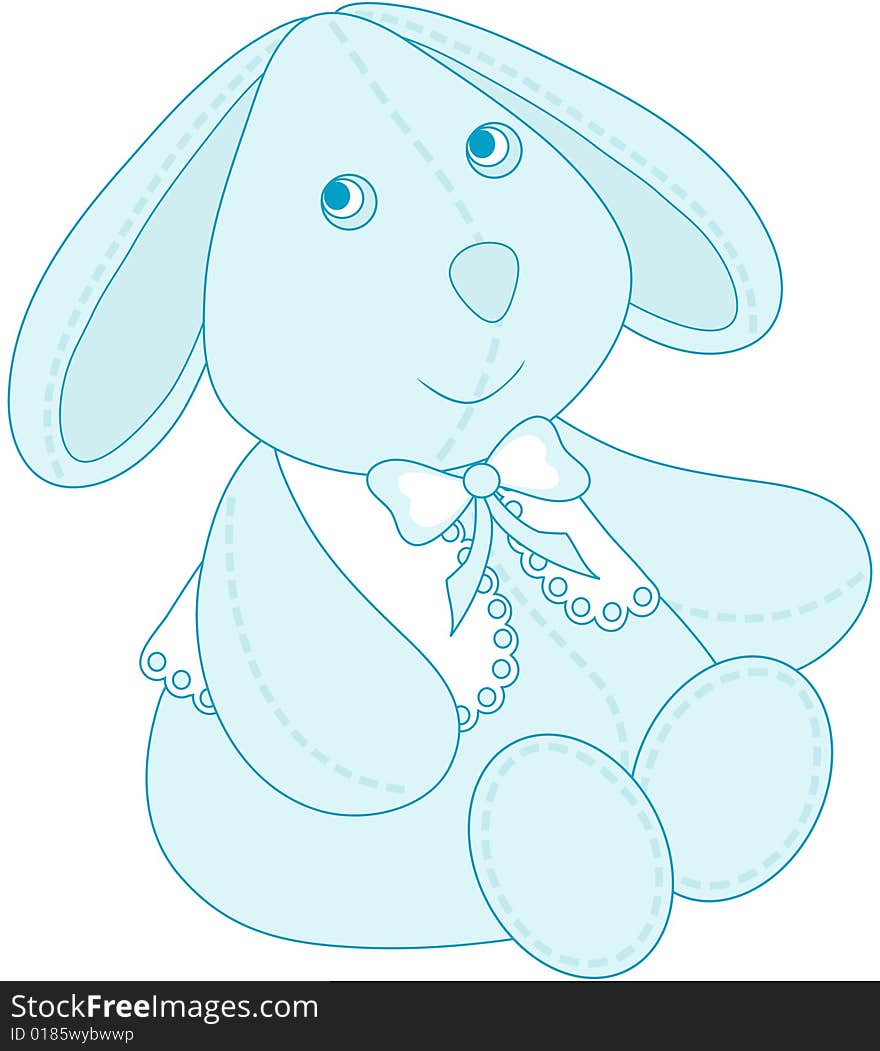 Soft Blue easter Bunny in a white lacy vest and bow.