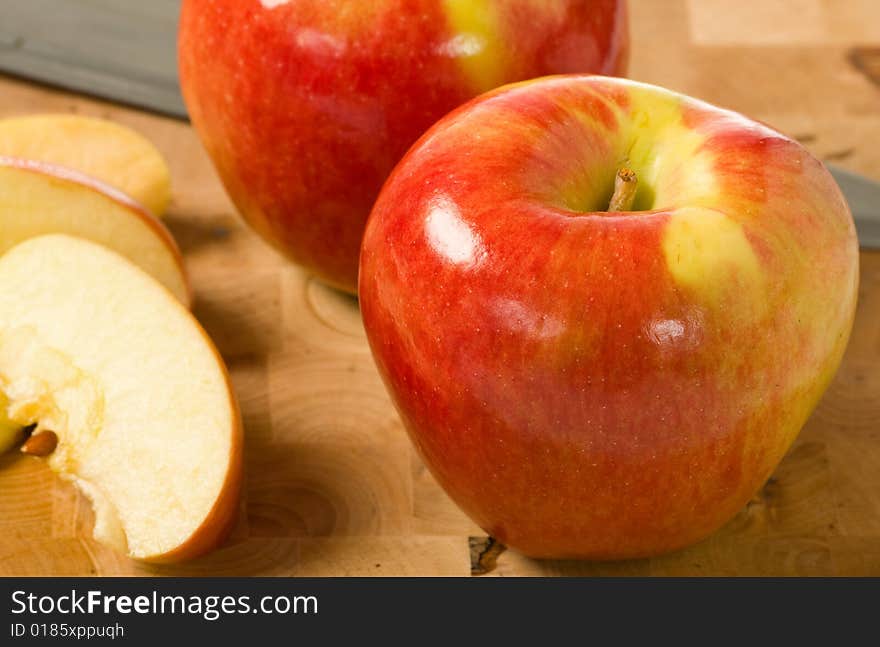 Cut Apples on Cutting Board