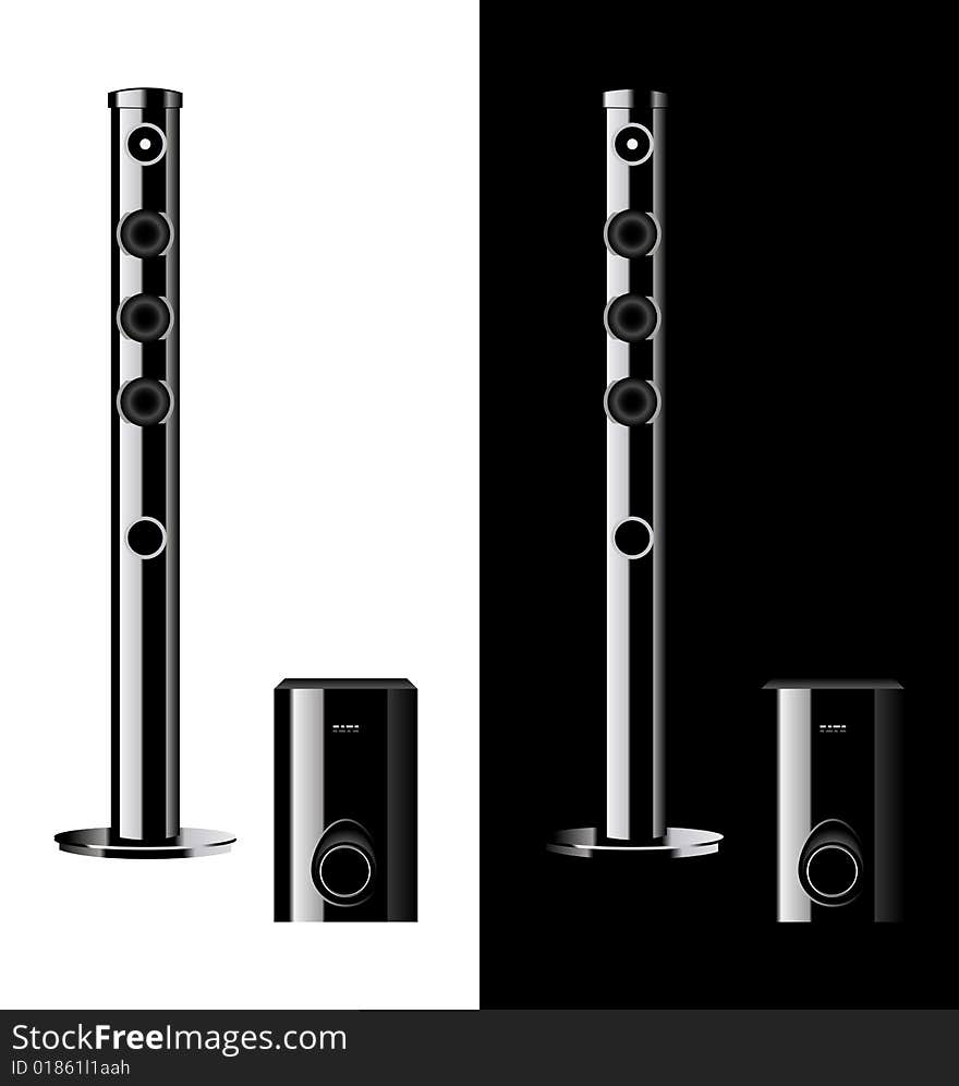 Vector black acoustic sound system, loudspeaker. Vector black acoustic sound system, loudspeaker