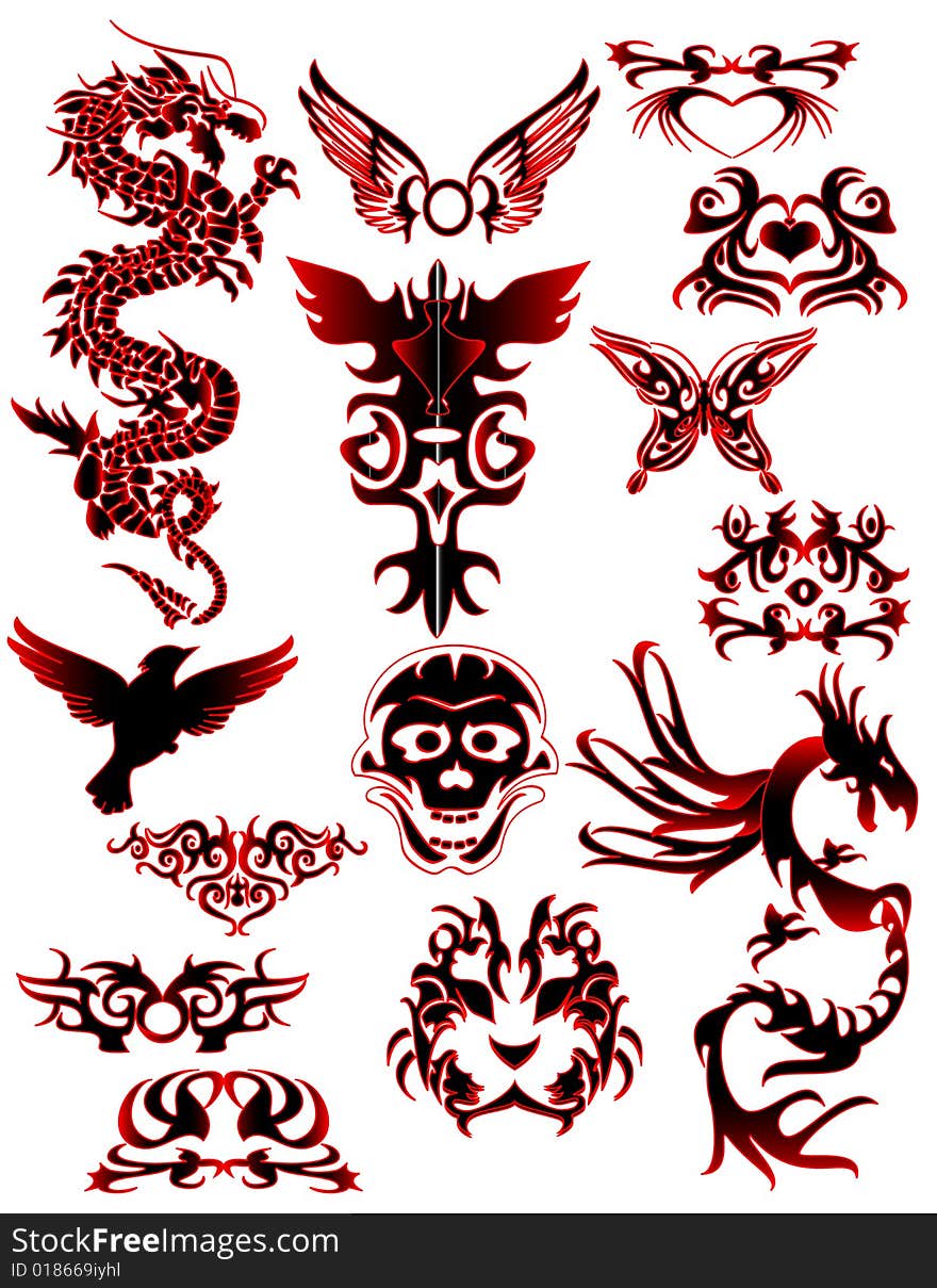 Illustration of a set of tribal tattoo. Illustration of a set of tribal tattoo