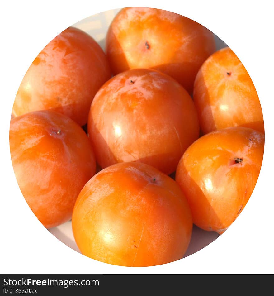 Orange persimmon fruits in a circle