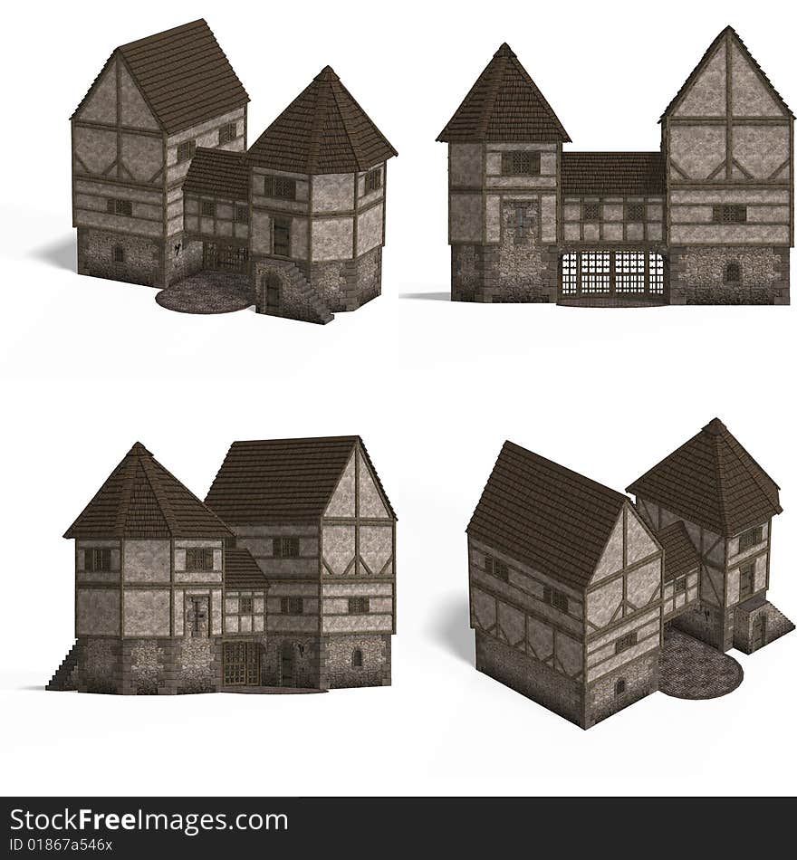 Four Views of an old fashioned house over white. Four Views of an old fashioned house over white