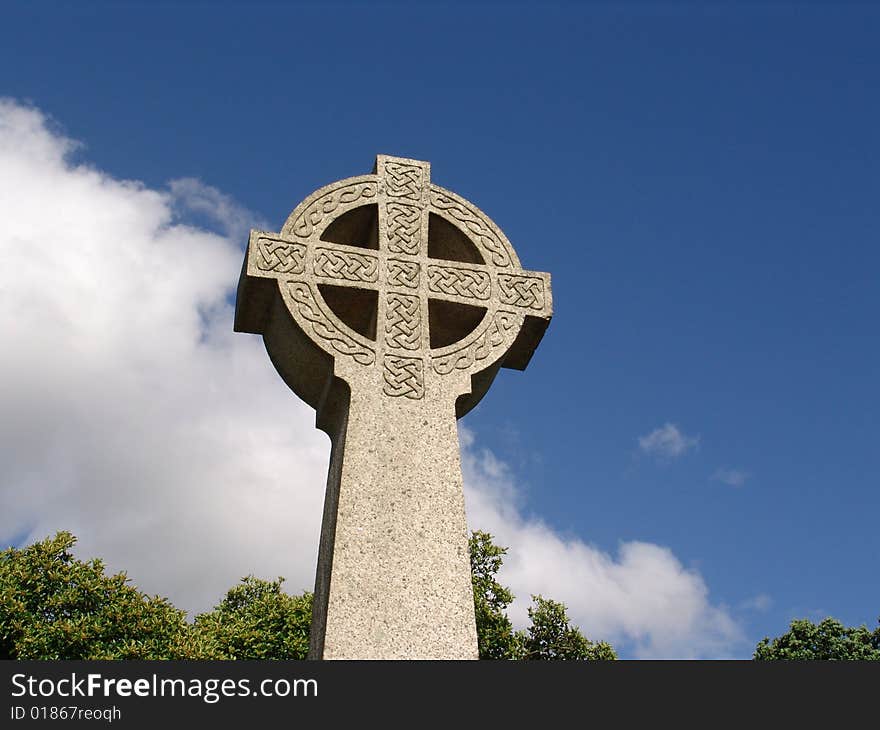 Ancient Celtic Cross Against Sky In Wales