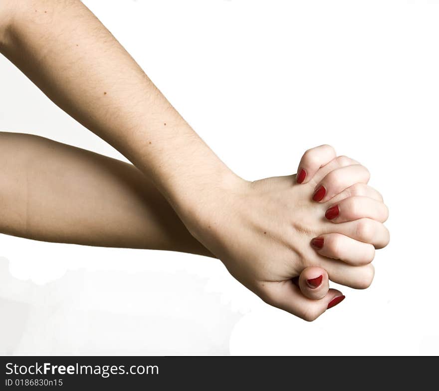 Womanish hand with a red manicure. Womanish hand with a red manicure