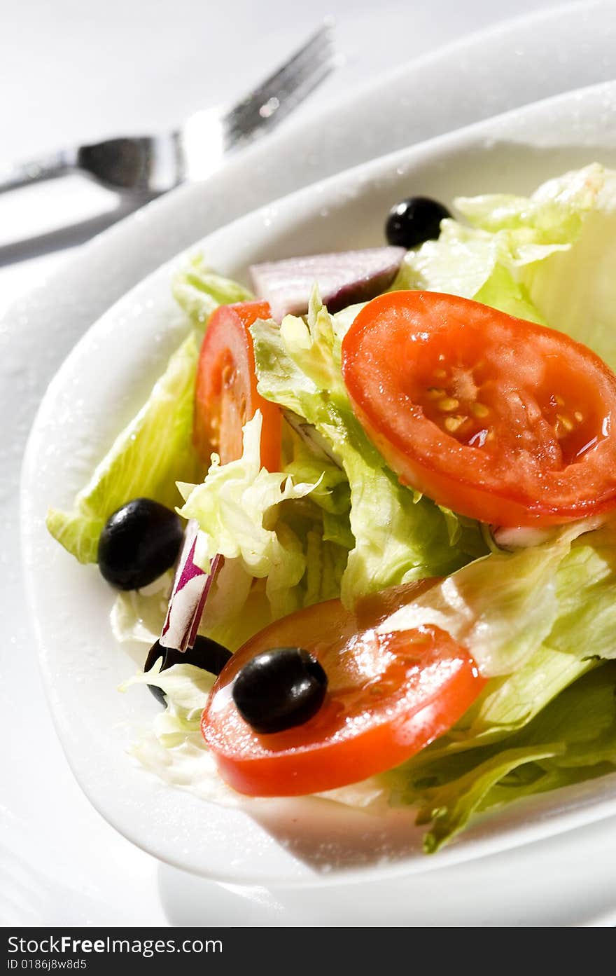 Fresh vegetable salad with tomato, onion, olive and lettuce. Fresh vegetable salad with tomato, onion, olive and lettuce