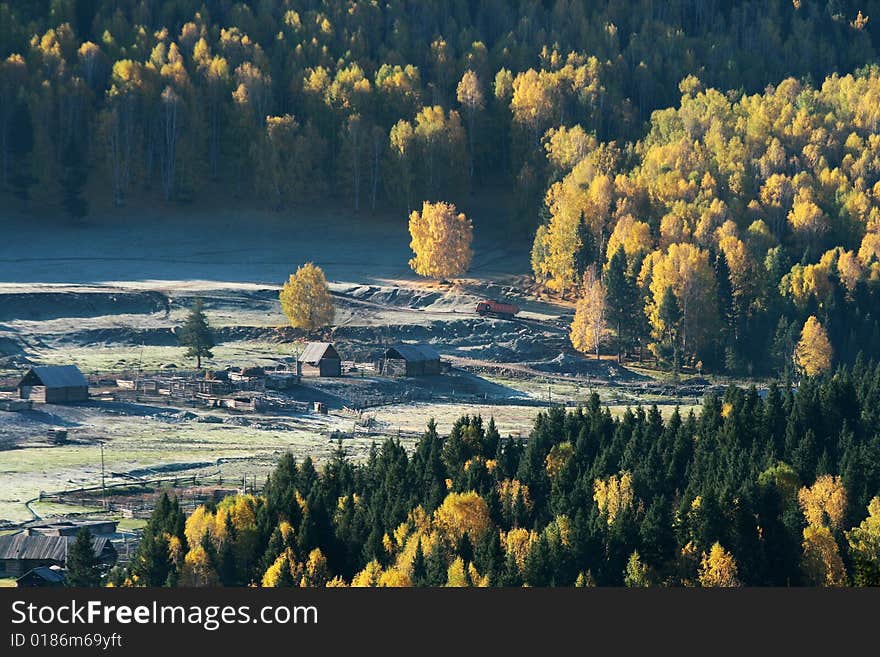 Morning of Hemu village is taken from Xinjiang, China.