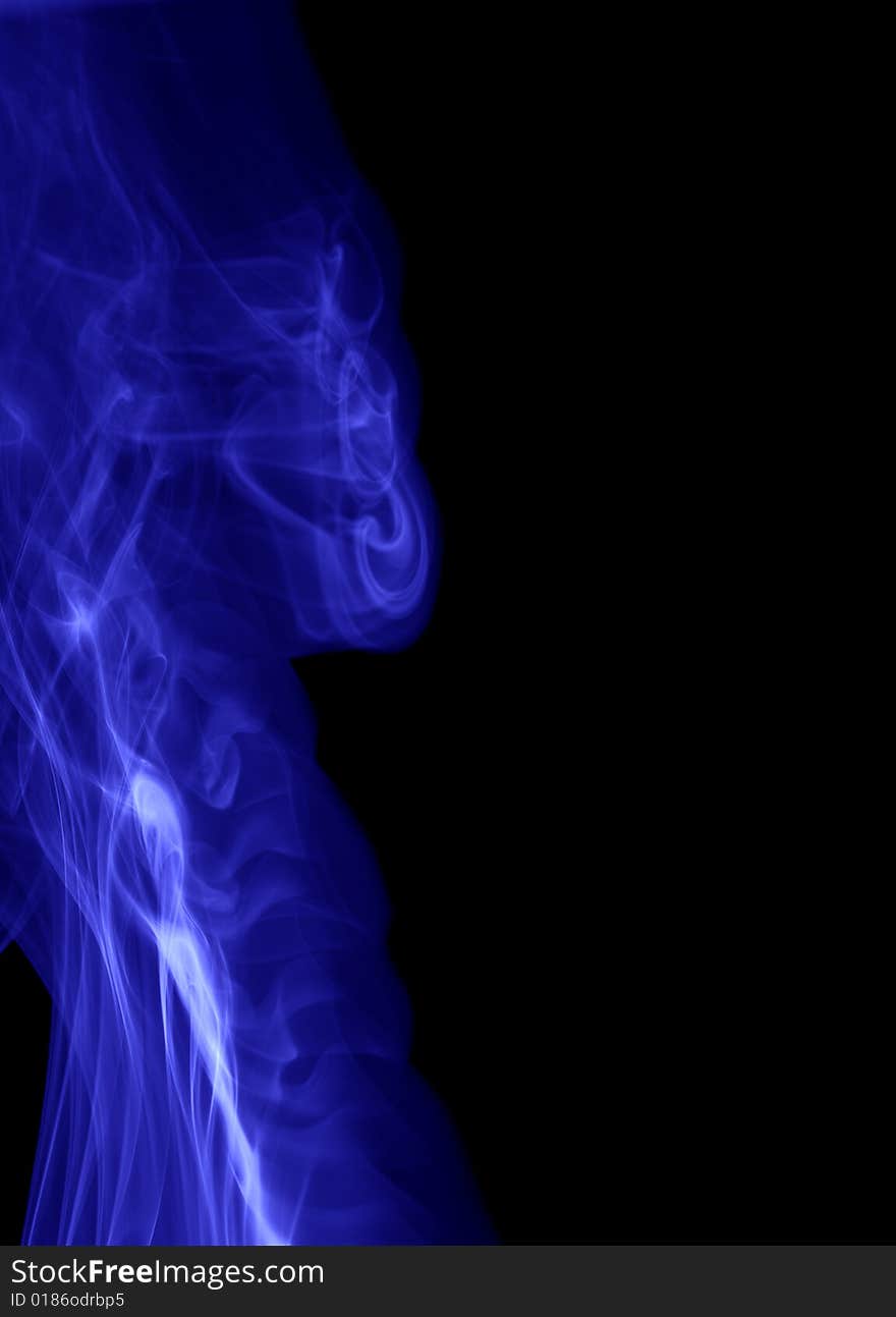 Blue smoke curls on black background. Blue smoke curls on black background