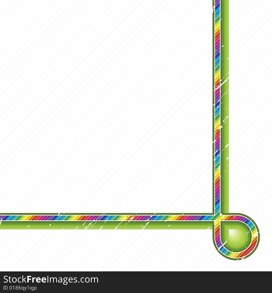 Vector illustration of a rainbow crayon lined art stripe curving in the corner. Trendy green outlines and diagonal lines in the background. Vector illustration of a rainbow crayon lined art stripe curving in the corner. Trendy green outlines and diagonal lines in the background.