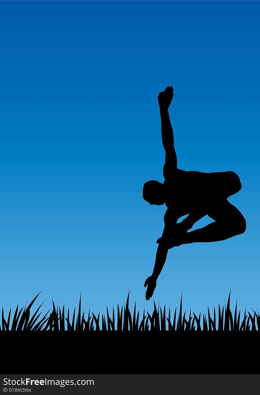 Illustration of jumping man on the grass. Illustration of jumping man on the grass