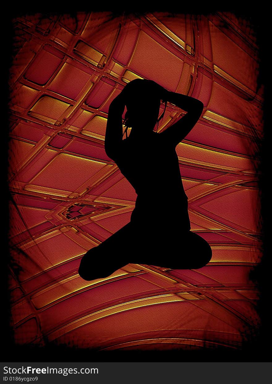 Silhouette Of Woman On Red