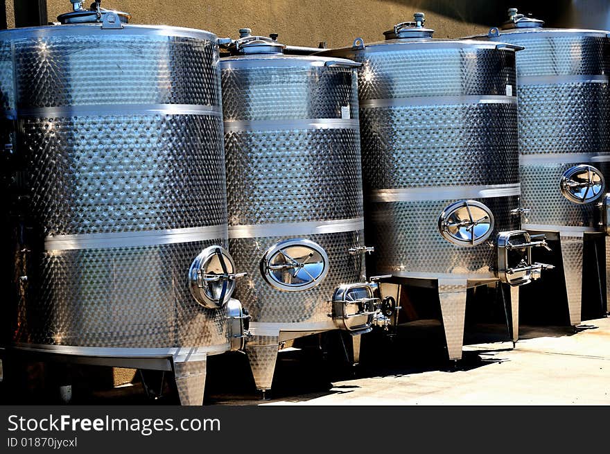 New wine fermenting equipment at a small vineyard on the North Fork of Long Island