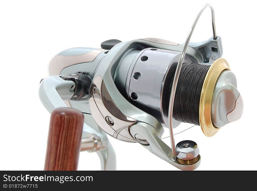 Spinning reel isolated on a white