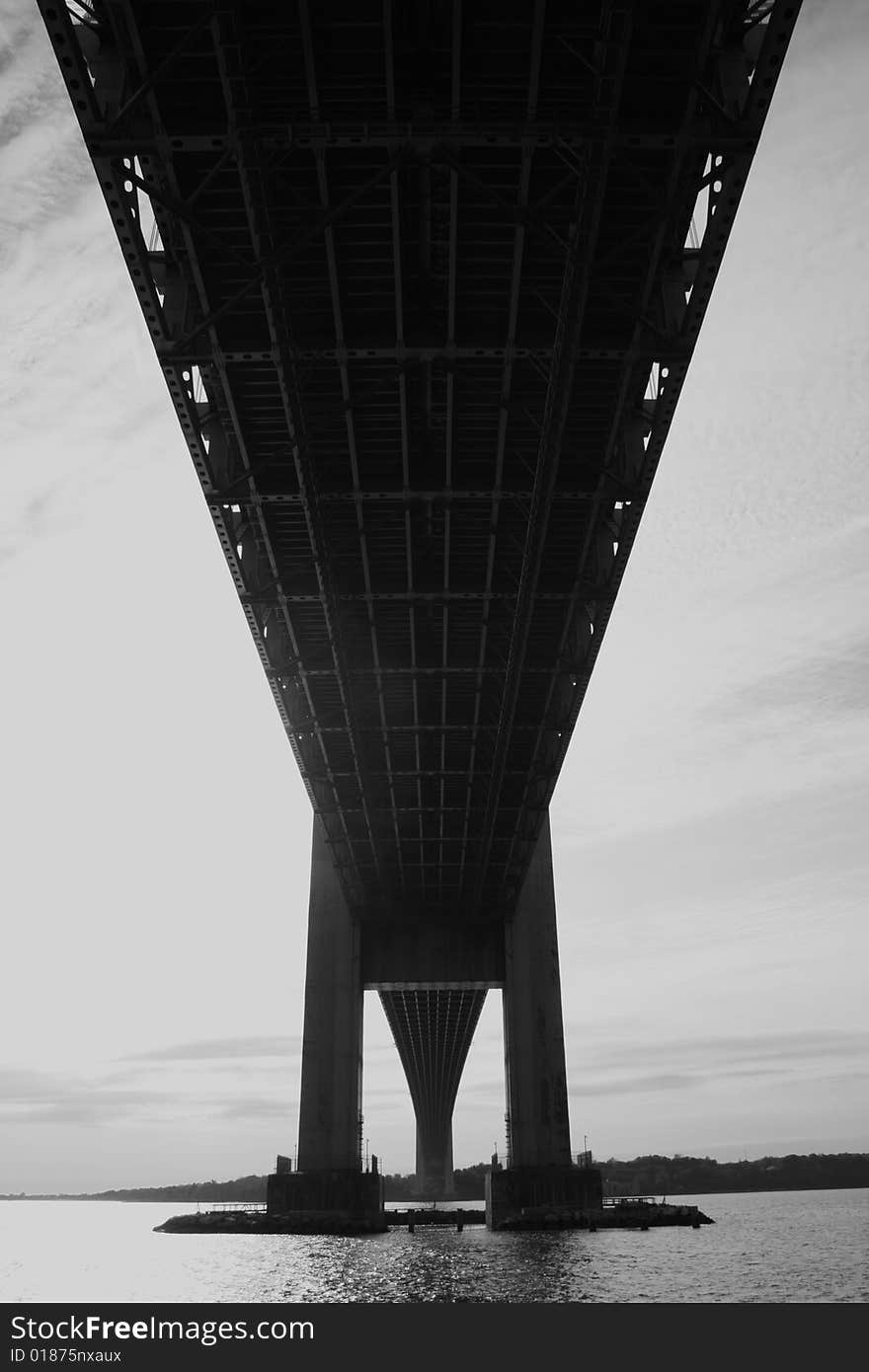 Straight shot under the Verrazano Bridge into Staten Island, NY. Something mysterious yet about this picture. Straight shot under the Verrazano Bridge into Staten Island, NY. Something mysterious yet about this picture.