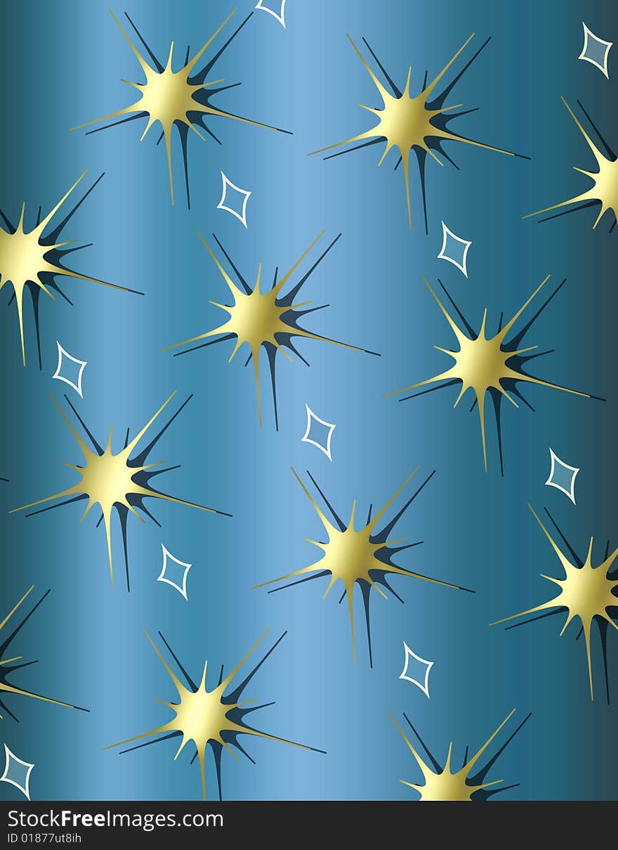 A fun, retro illustration of 3-D star bursts in metallic gold against a metallic background. Elegant & a perfect background for a party invitation. A fun, retro illustration of 3-D star bursts in metallic gold against a metallic background. Elegant & a perfect background for a party invitation