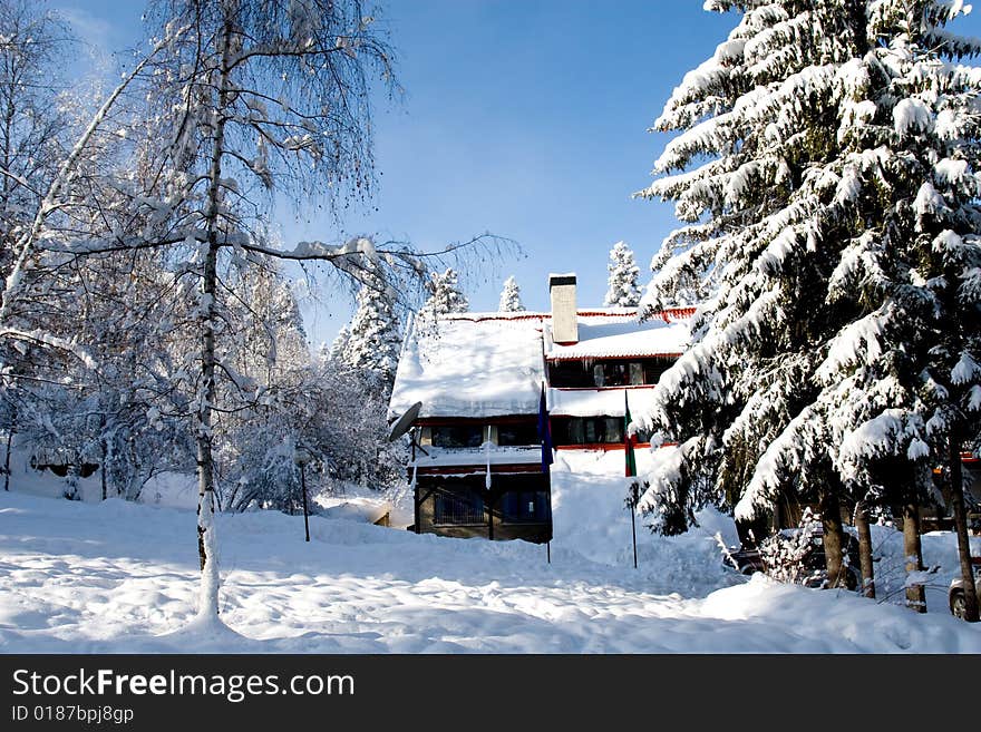 Small cottage with red roof isolated in the forest. Small cottage with red roof isolated in the forest