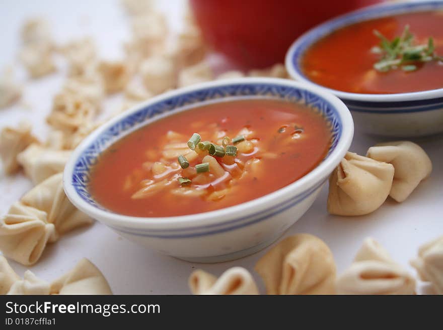 A fresh soup of tomatoes with cream and spices