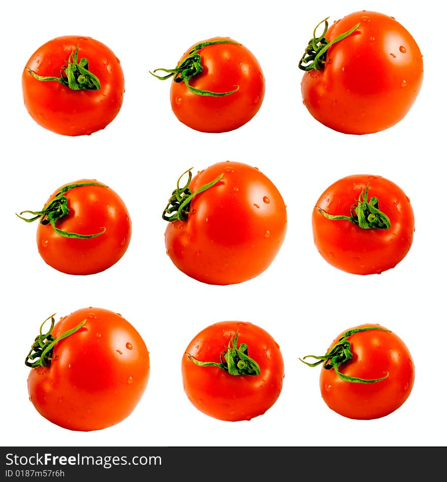 Nine tomatoes isolated on white background