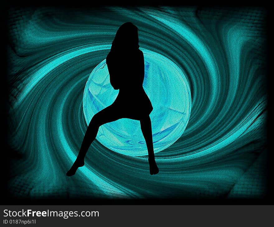 A wonderful abstract background with the silhouette of a woman in a blue world. A wonderful abstract background with the silhouette of a woman in a blue world