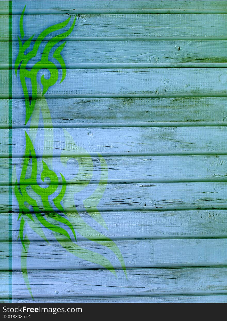 Tattoo green background on wood. Tattoo green background on wood