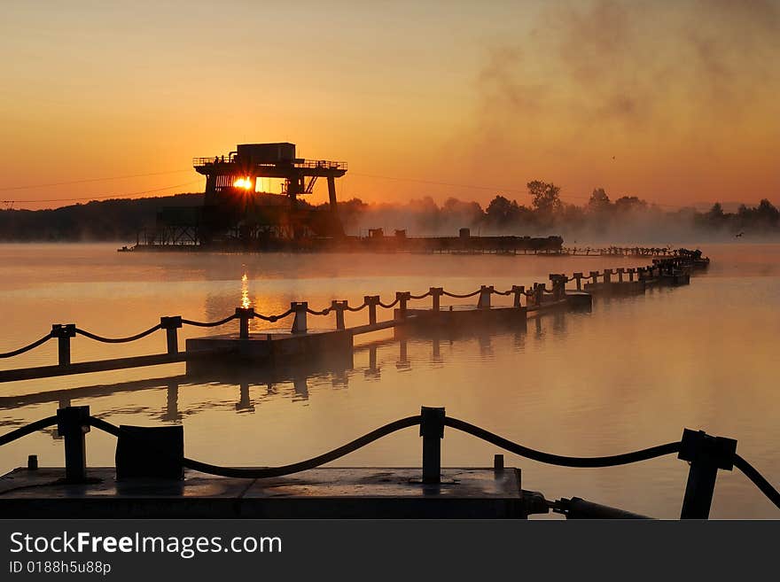 Morning in gravel factory