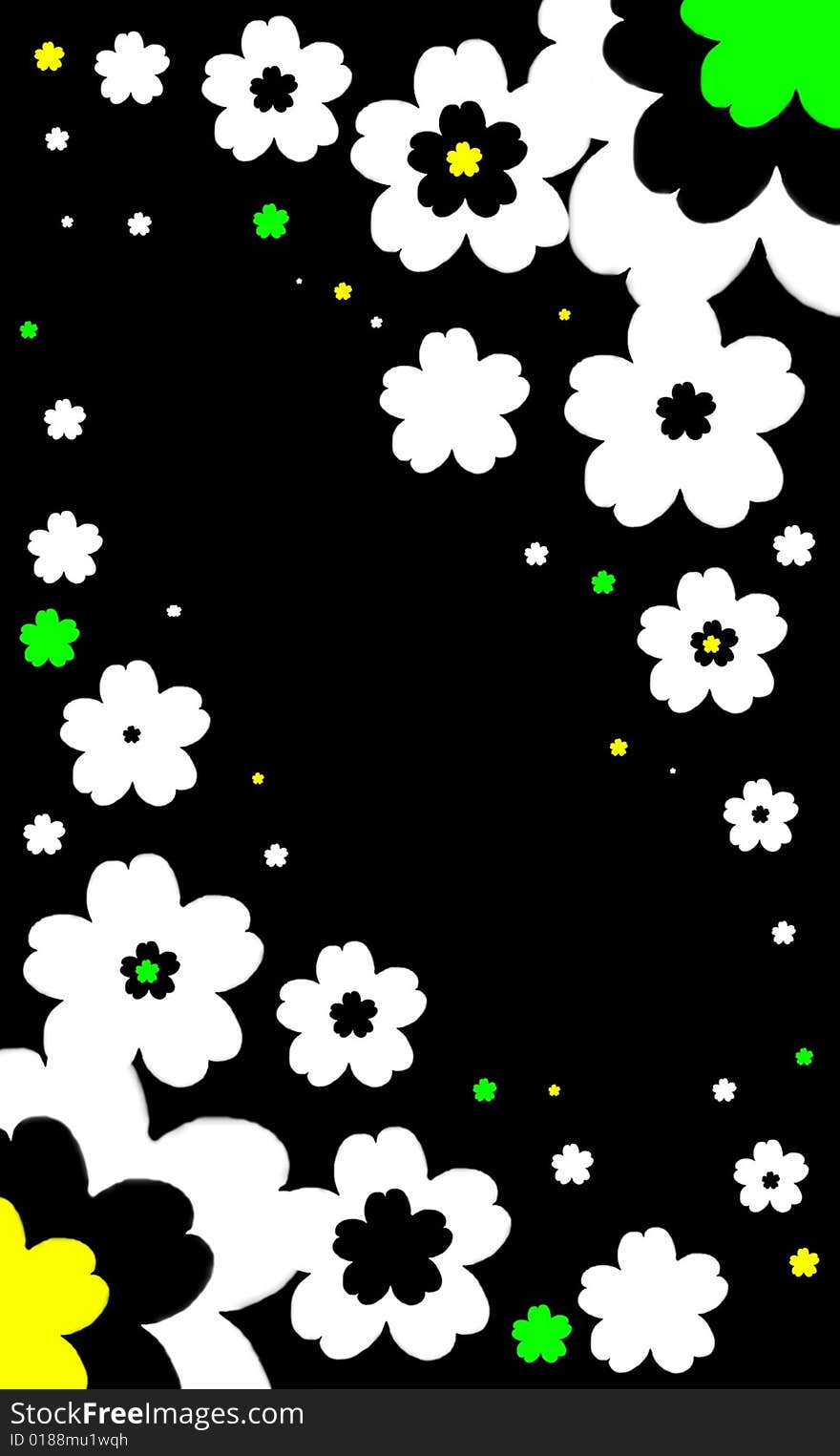 Abstract picture with white flowers on black fon