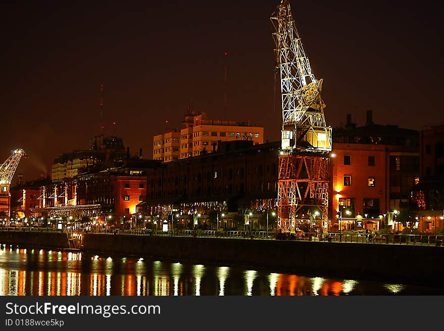 Night view of Puerto Madero waterfront, Buenos Aires, Argentina.