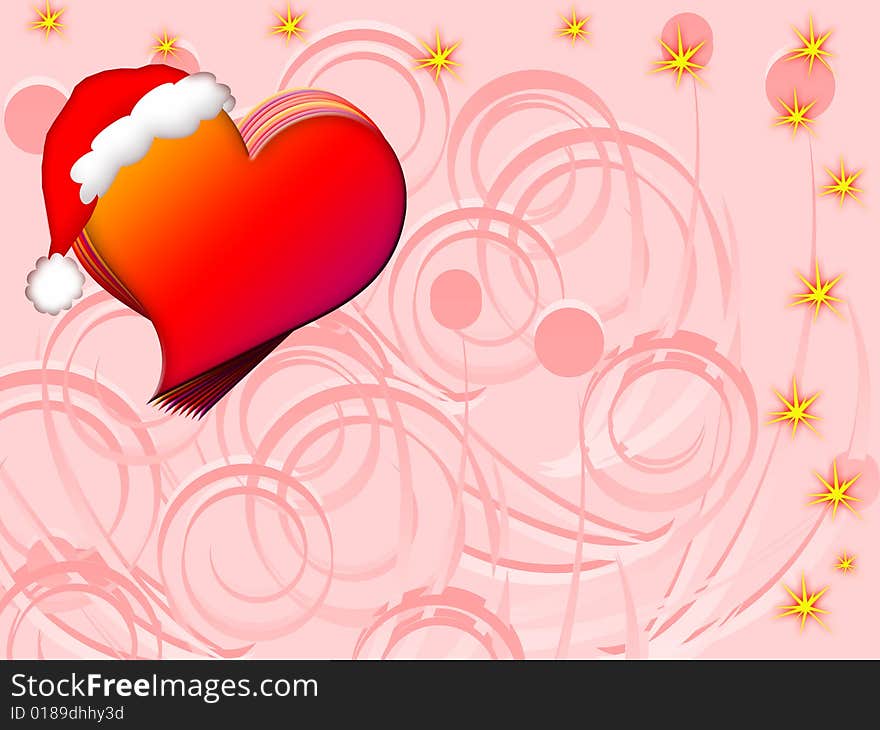 Red heart with santa's hat on pink background. Red heart with santa's hat on pink background