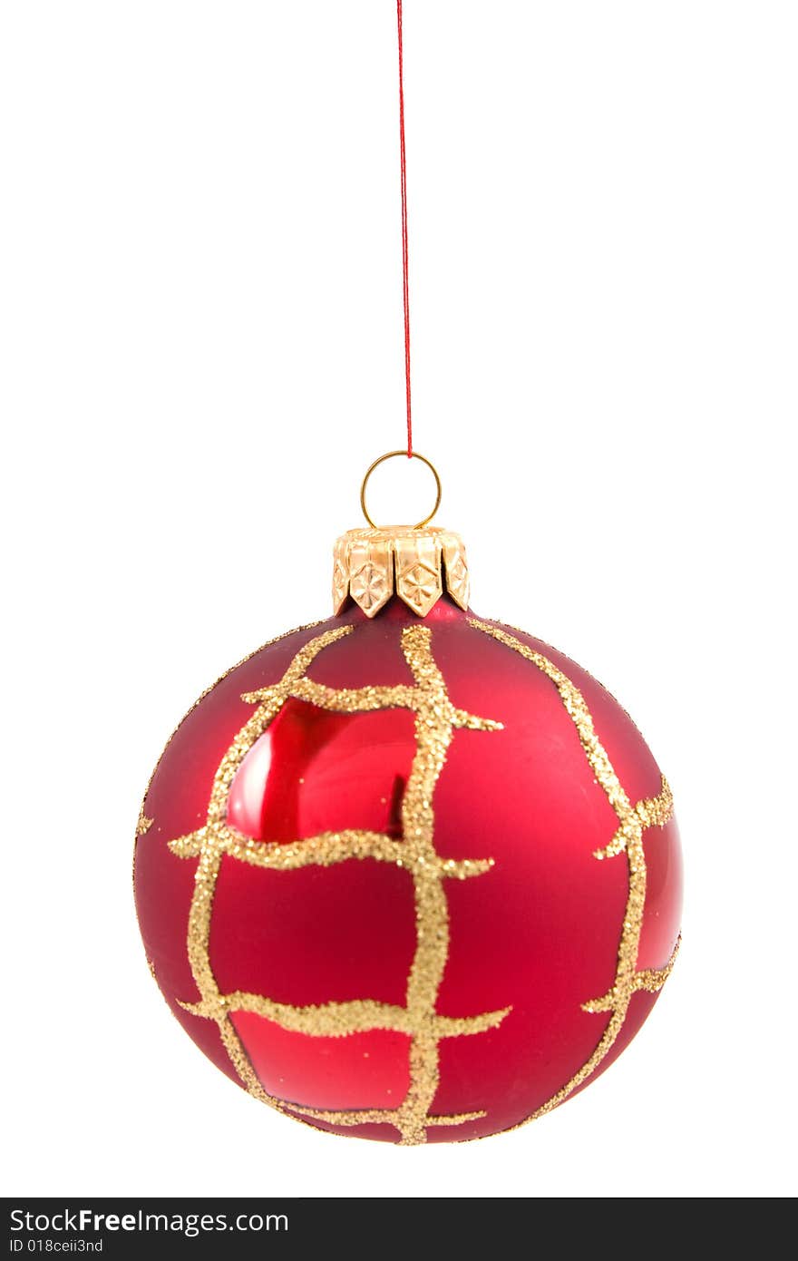 Red christmas ball isolated on white background