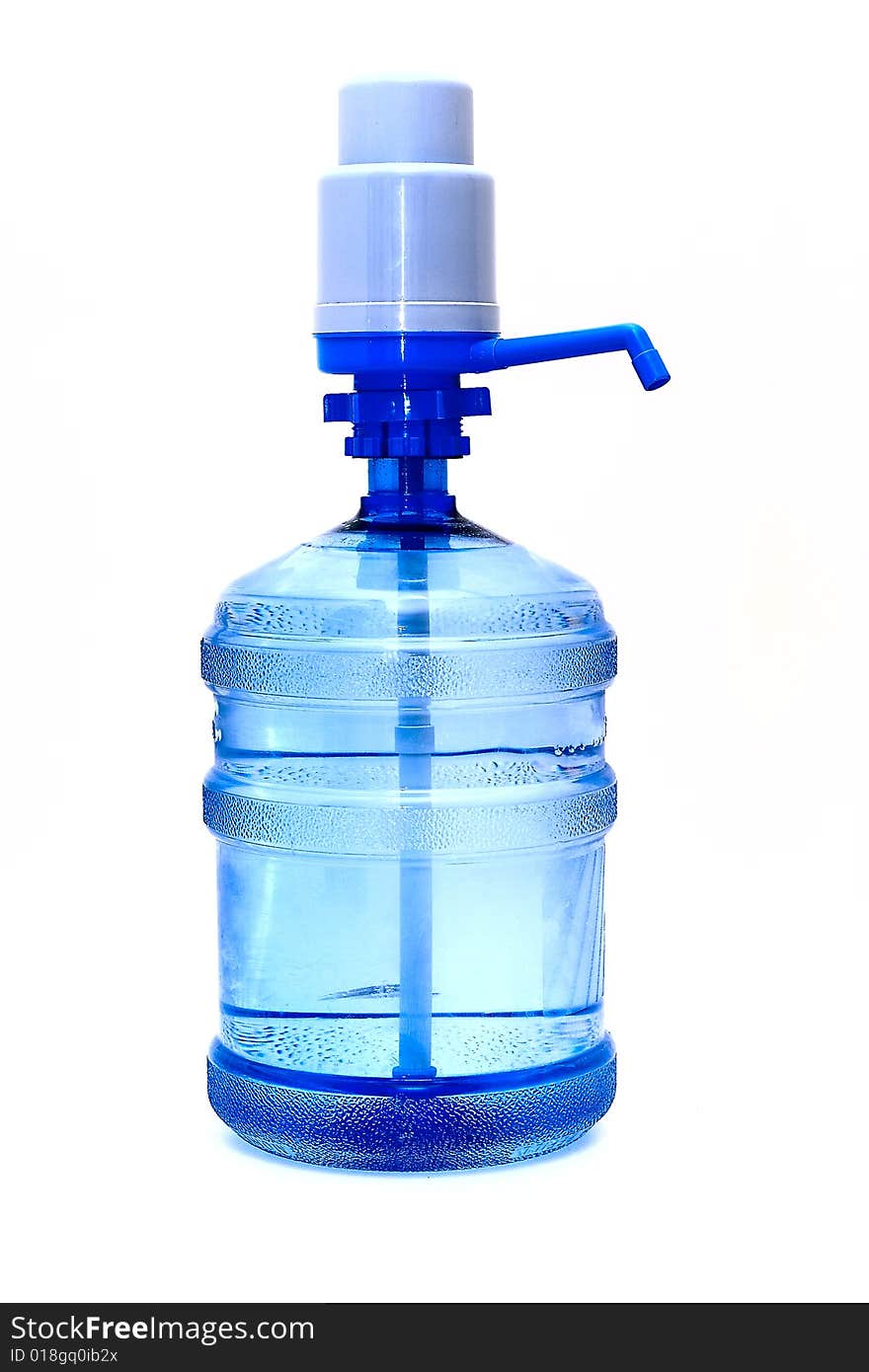 Bottle with water and glitter. The provision of clean drinking water. Isolated on a white background