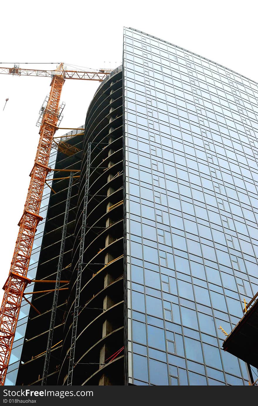 Building of modern skyscraper. Crane. Building of modern skyscraper. Crane.