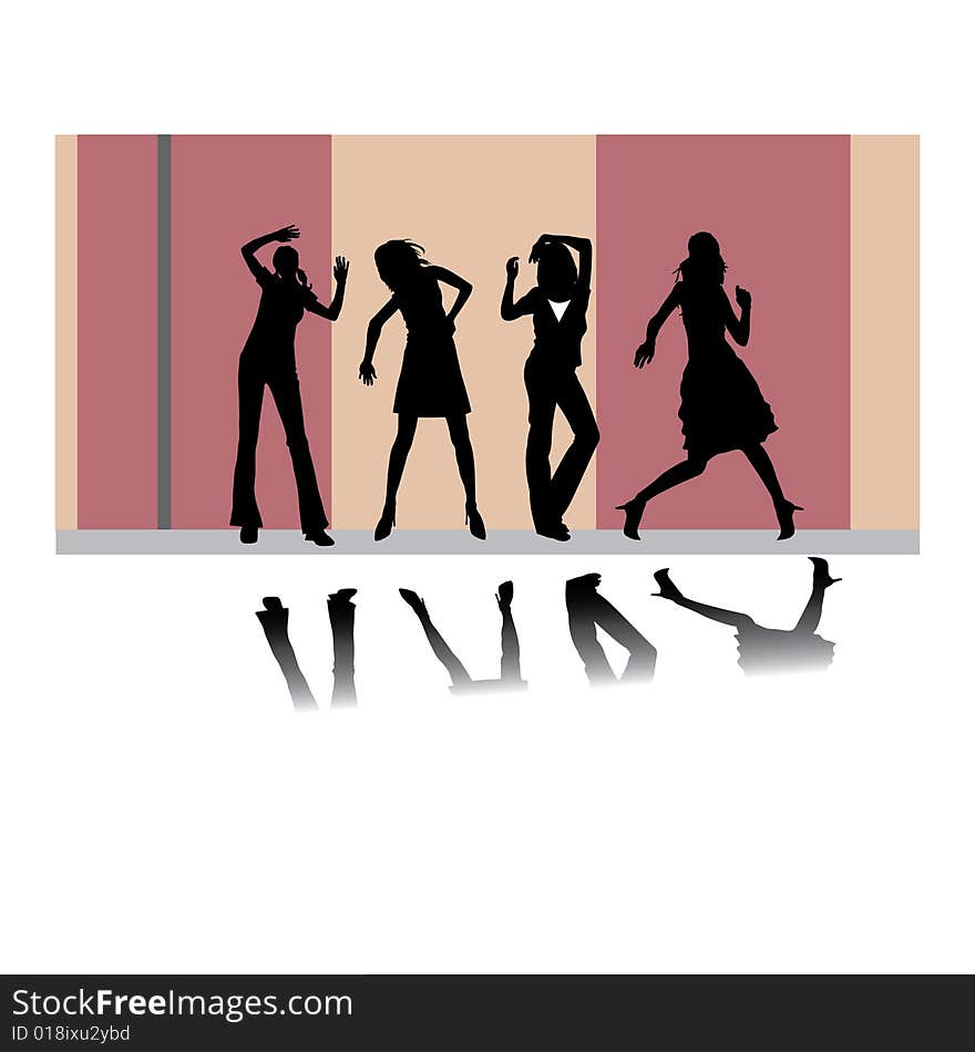 Set of disco girls vector silhouettes. Set of disco girls vector silhouettes