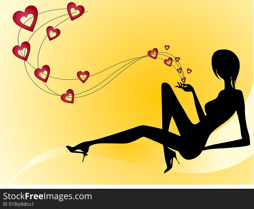 Beautiful sexy girl vector illustration with hearts