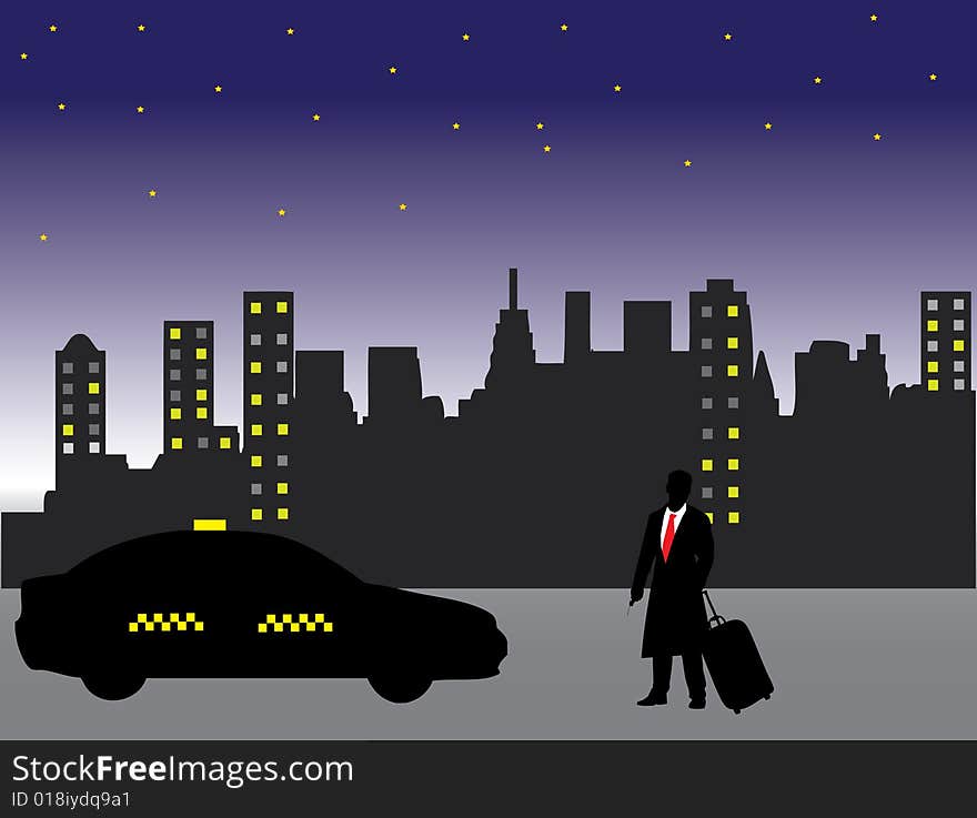 Businessman in a night city expects a taxi. Businessman in a night city expects a taxi